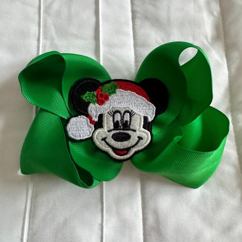 Disney Minnie Mouse Christmas Girls Large Green Bow Alligator Clip